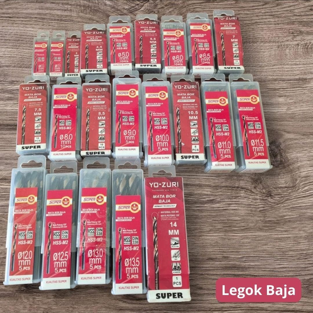 Mata Bor Besi / Mata Bor Baja / Yozuri Super Ukuran Lengkap Eceran Bagus (14 mm)